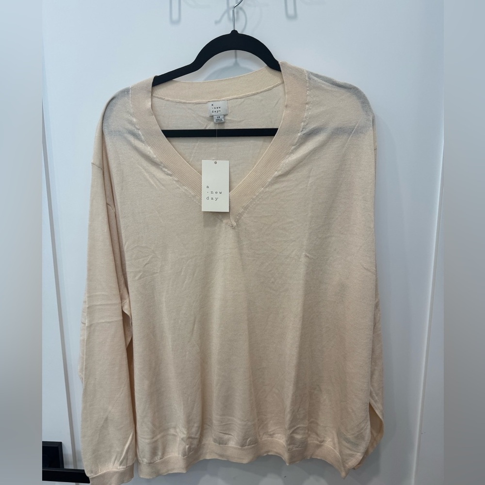 A New Day Women's V-Neck Sweater in Cream 1X